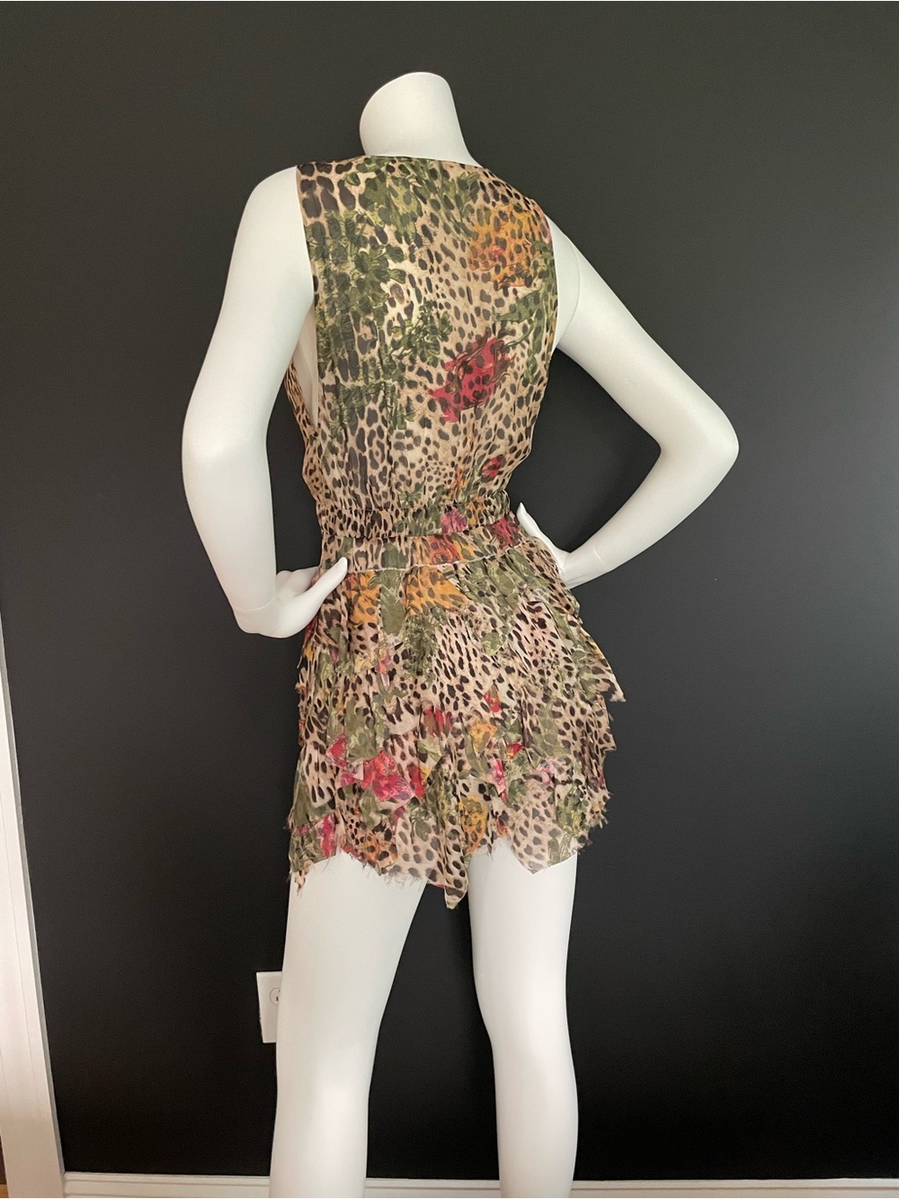 Roberto Cavalli S/S 2002 Vintage Runway Look #4 Multi Tiered Leo Mini Dress XS - Picture 7 of 10